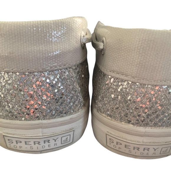 Sperry Topsider Bahama Metallic SILVER SPARKLE Boat Shoes 8.5 - Picture 5 of 6